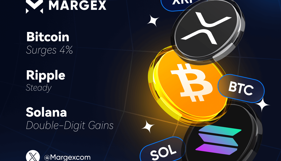 Aumento del 4% di Bitcoin e performance stabile di XRP mentre Solana si prepara a potenziali guadagni a due cifre