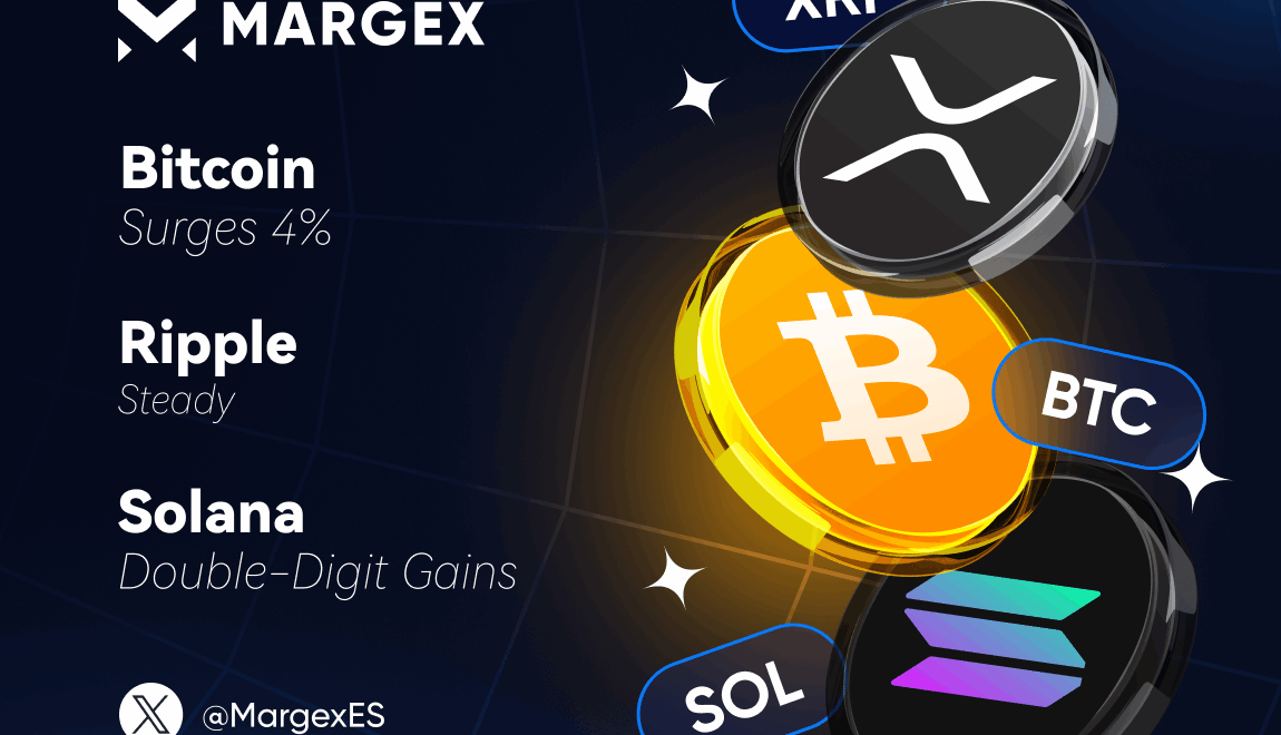 El aumento del 4% de Bitcoin y el desempeño estable de XRP mientras Solana se prepara para posibles ganancias de dos dígitos