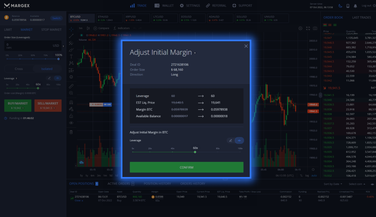 Margex platform interface